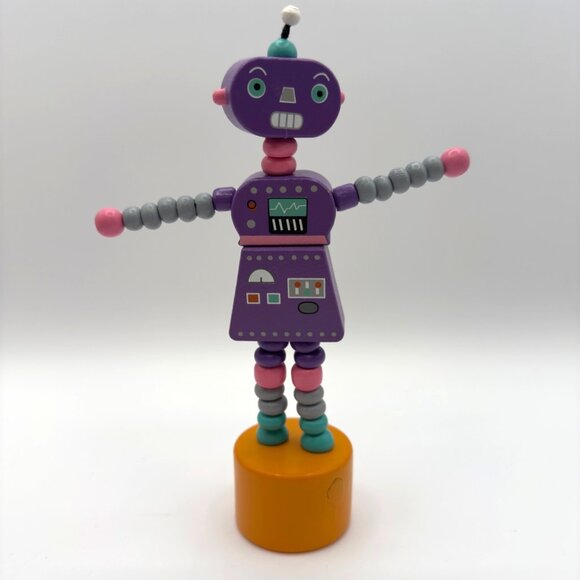 Vintage Lot Wooden Push Puppet Toy Robot Retro Articulated Figure Collectible - Picture 8 of 13